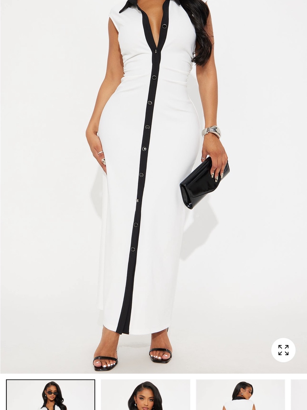 Fashion Nova White Maxi Dress with Black Trim
